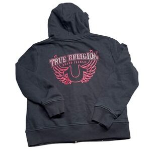 True Religion Boys Black Red Crystal Wing Zip Up Hoodie Rhinestone Logo 55814-00
